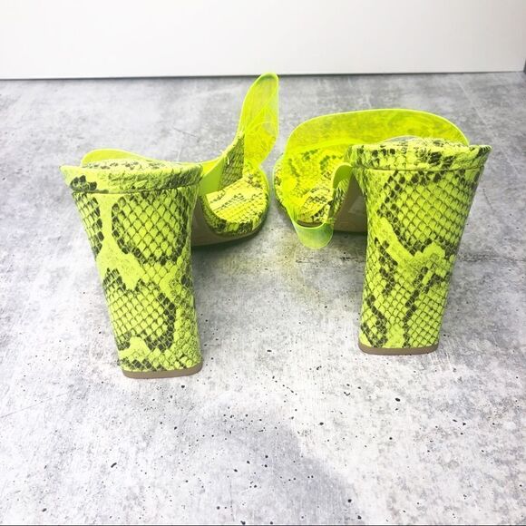 Neon Yellow Lucite Dual Strap Open Toe Heel Sandal - Picture 5 of 6